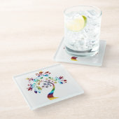 カラフルな花の木 ガラスコースター (アングル)