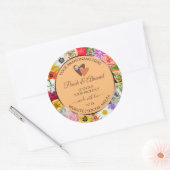 カラフルな花の桃のラベル ハート ジュエリー ラウンドシール (封筒)