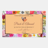 カラフルな花の桃の製品ラベル ハート ジュエル 長方形シール (正面)