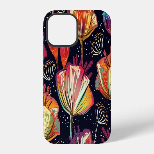 カラフルな花の植物ビンテージ柄 iPhoneケース (裏面)