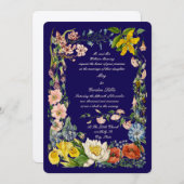 カラフルな花の植物芸術ボーダー 招待状 (正面/裏面)