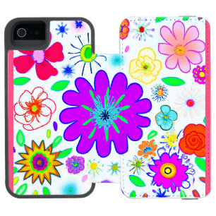 カラフルな花の模様 iPhone SE/5/5sウォレットケース