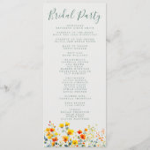 カラフルな花の水彩ウェディング プログラム (裏面)