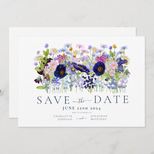 カラフルな花の水彩画のウェディング セーブザデート (正面/裏面)