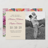 カラフルな花の水彩画の花束-日付を救って下さい セーブザデート (正面/裏面)