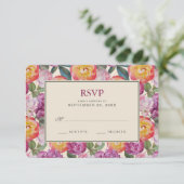 カラフルな花の水彩画の花束- RSVPを結婚すること 出欠カード (スタンド正面)