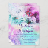カラフルな花の水彩画 ウェディング 招待状 (正面/裏面)