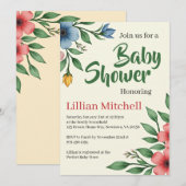 カラフルな花の水彩画 ベビーシャワーの招待状 招待状 (正面/裏面)