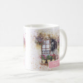 カラフルな花の水彩窓辺ガーデン オーダーメイド コーヒーマグカップ (正面右)