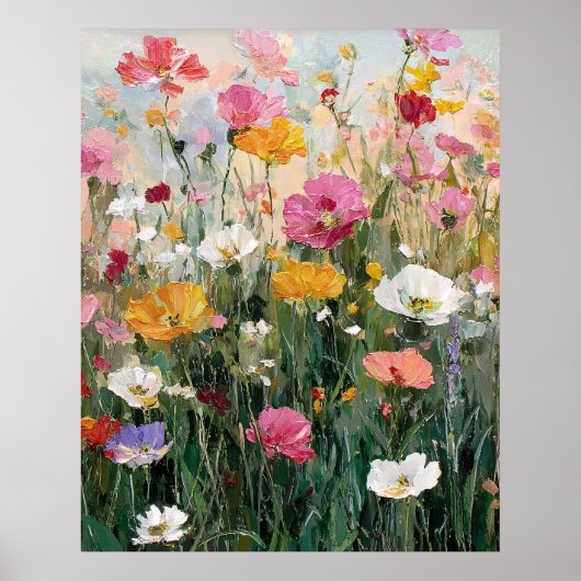 カラフルな花の油絵 野の花の草原 ポスター (正面)