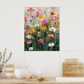 カラフルな花の油絵 野の花の草原 ポスター (キッチン)