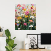 カラフルな花の油絵 野の花の草原 ポスター (ホームオフィス)