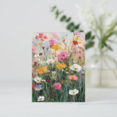 カラフルな花の油絵 野の花の草原 ポストカード (スタンド正面)