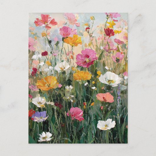 カラフルな花の油絵 野の花の草原 ポストカード (正面)