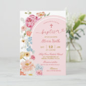 カラフルな花の洗礼招待状 招待状 (スタンド正面)