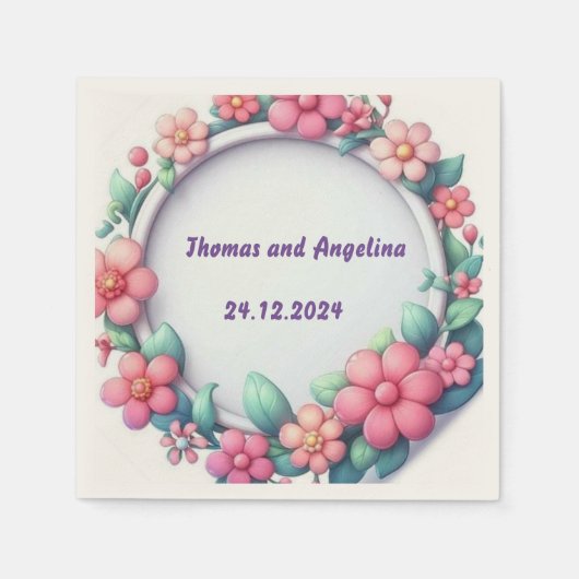 カラフルな花の結婚式のナプキンカクテル スタンダードカクテルナプキン (正面)