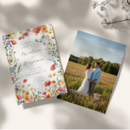 カラフルな花の結婚式の写真付きSave the Date 招待状