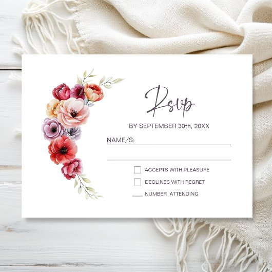 カラフルな花の結婚式RSVP 出欠カード