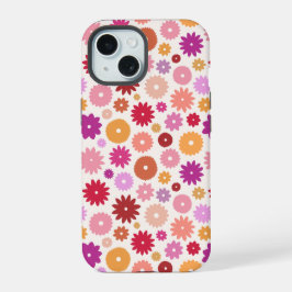 カラフルな花の繰り返しパターン iPhone 15ケース