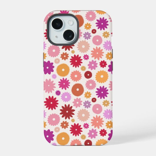 カラフルな花の繰り返しパターン iPhone 15ケース (裏面)