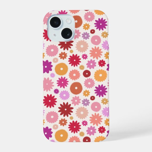 カラフルな花の繰り返しパターン iPhone 15ケース (裏面)