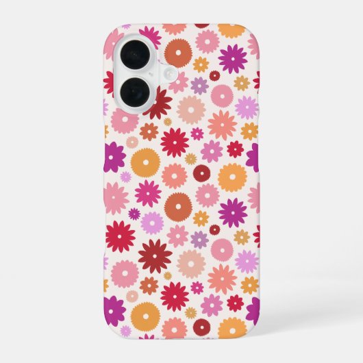 カラフルな花の繰り返しパターン iPhone 16ケース (裏面)