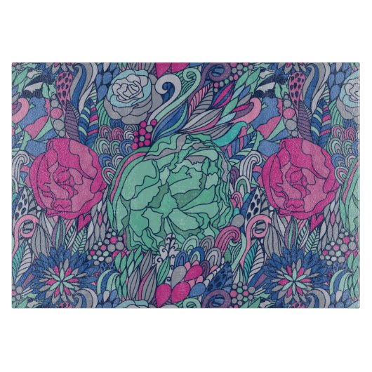 カラフルな花の落書きパターン カッティングボード (正面)