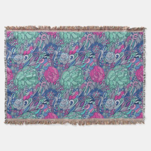 カラフルな花の落書きパターン スローブランケット (正面)
