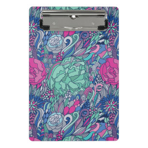 カラフルな花の落書きパターン ミニクリップボード