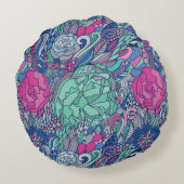 カラフルな花の落書きパターン ラウンドクッション (裏面)