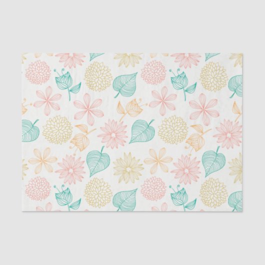 カラフルな花の葉が多いパターンティッシュペーパー 薄葉紙 (正面)