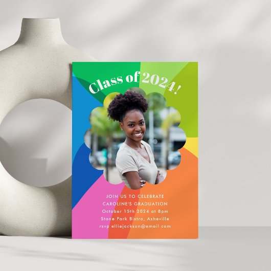 カラフルな花の虹の写真 卒業パーティー 招待状