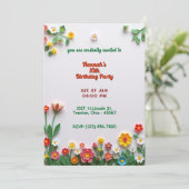 カラフルな花の誕生日カード 招待状 (スタンド正面)