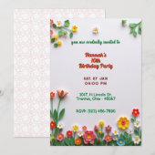 カラフルな花の誕生日カード 招待状 (正面/裏面)