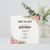 カラフルな花の誕生日 Save the Date カード (スタンド正面)