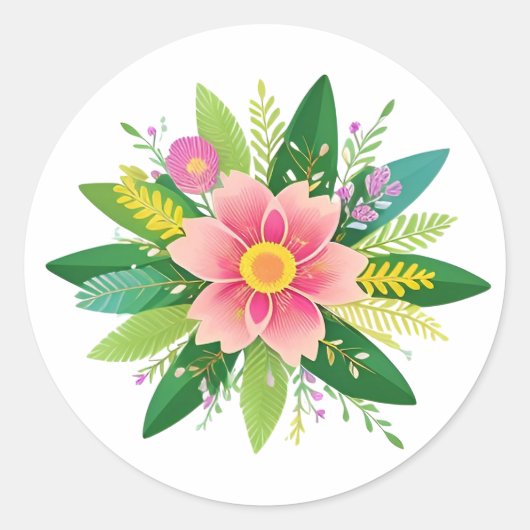 カラフルな花の輪 ラウンドシール (正面)