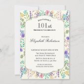カラフルな花の101歳の誕生日招待状 招待状 (正面)