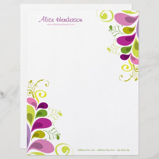カラフルな花のDecoは自然のアールデコの上品を残します レターヘッド (正面/裏面)