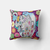 カラフルな花を持つかわいいヒッピー象 クッション (裏面)