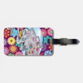 カラフルな花を持つかわいいヒッピー象 ラゲッジタグ (裏面横)
