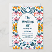 カラフルな花を飾ったメキシカンフィエスタウェディング 招待状 (正面)