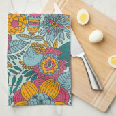 カラフルな花パターン キッチンタオル (四つ折り)