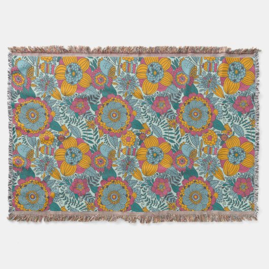 カラフルな花パターン スローブランケット (正面)