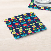 カラフルな花パターン ペーパーコースター (アングル)