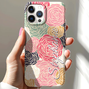 カラフルな花咲くパーソナライズドネーム iPhone 15ケース