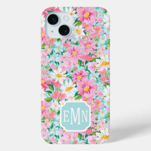 カラフルな花園のイニシャルケース iPhone 15 MINIケース