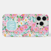 カラフルな花園のイニシャル入りケース iPhoneケース (裏面横)