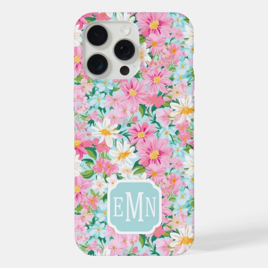 カラフルな花園のイニシャル入りケース iPhoneケース (裏面)