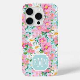 カラフルな花園のイニシャル入り iPhone 15 PROケース