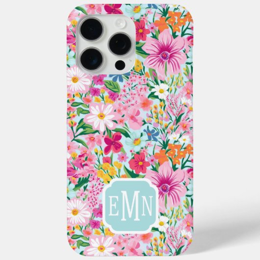 カラフルな花園のイニシャル入り Case-Mate iPhoneケース (裏面)